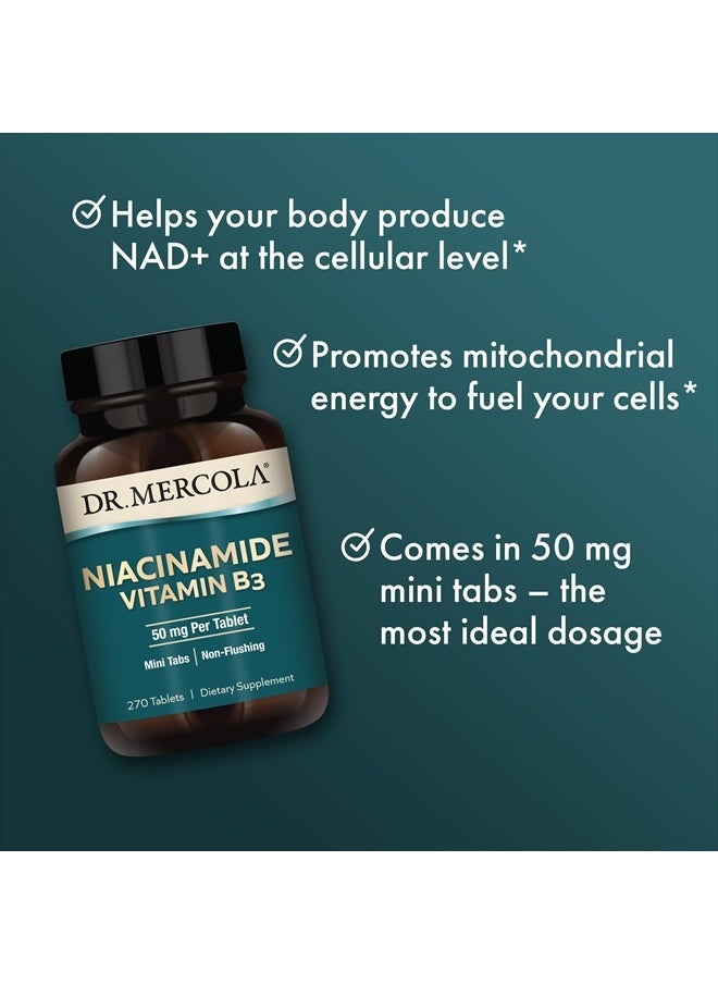 Dr. Mercola - نياسيناميد فيتامين ب3، 90 وجبة (270 قرصًا)، مكمل غذائي، أقراص صغيرة، لا يسبب الاحمرار، يدعم الصحة الأيضية، غير معدّل وراثيًا - Image 1