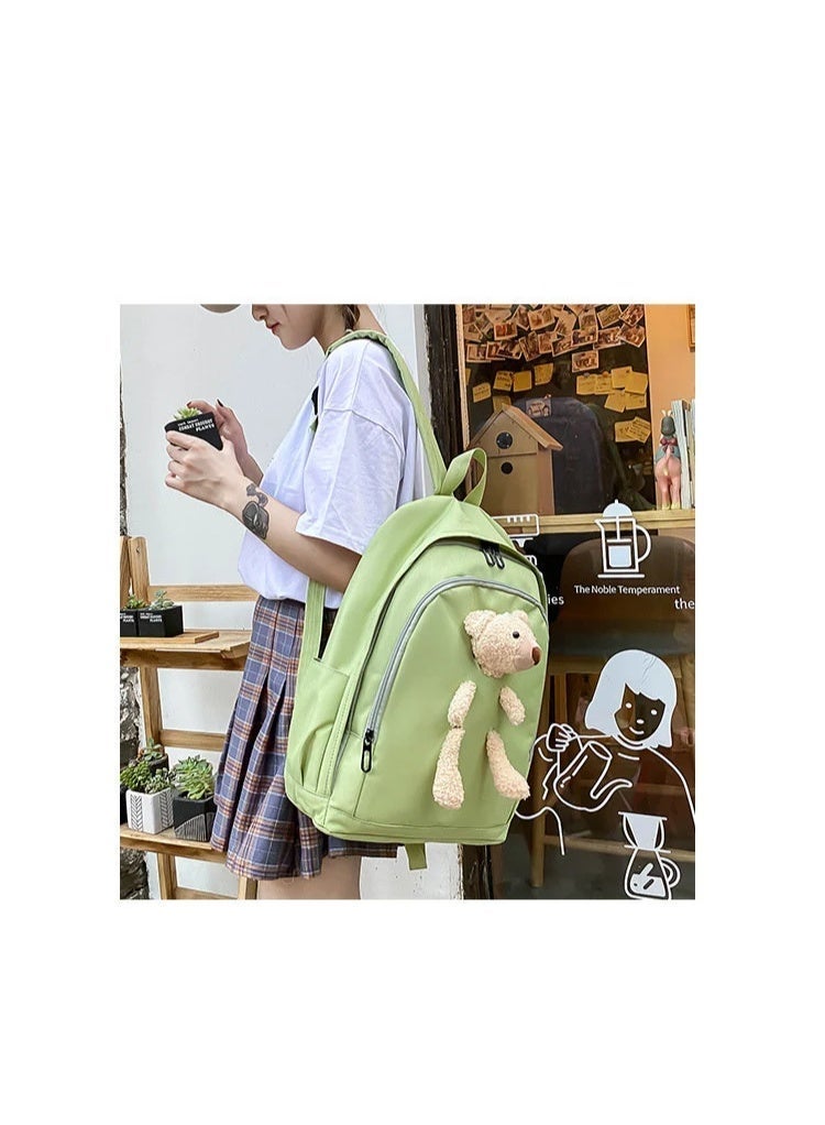 roaiss 4 PCS Casual Doll Kid Backpack Set Cute Bear Sweet Large Capacity Canvas Schoolbag Crossbody Sling Bag Totes Pencil Case for Kids Girls Middle School Students Green - Image 2