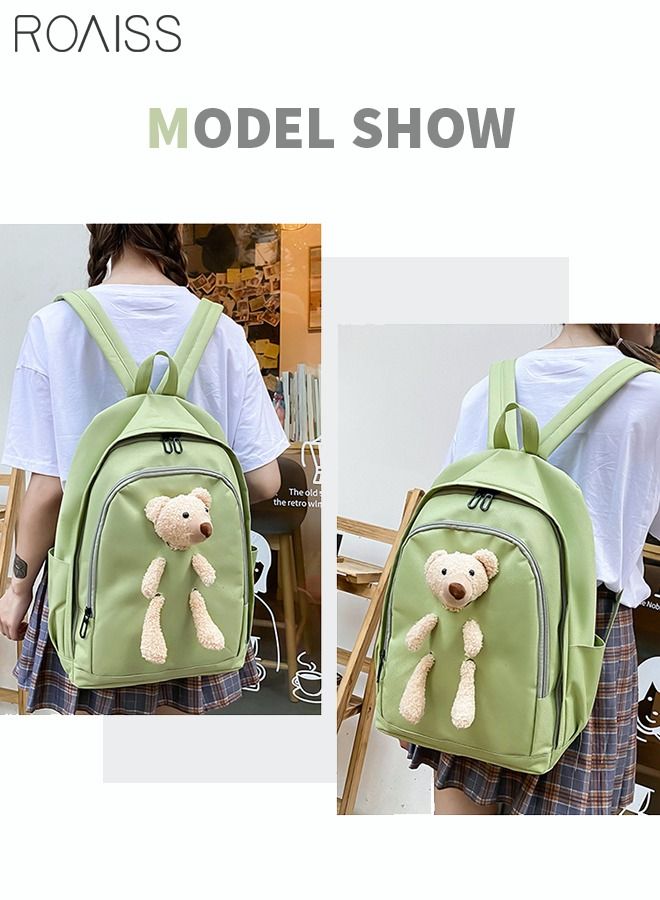 roaiss 4 PCS Casual Doll Kid Backpack Set Cute Bear Sweet Large Capacity Canvas Schoolbag Crossbody Sling Bag Totes Pencil Case for Kids Girls Middle School Students Green - Image 4