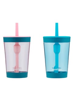 Contigo Kids Spillproof 14Oz Tumbler With Straw And Bpafree Plastic Fits Most Cup Holders And Dishwasher Safe 2Pack Strawberry Cream & Blue Raspberry  - Image 1