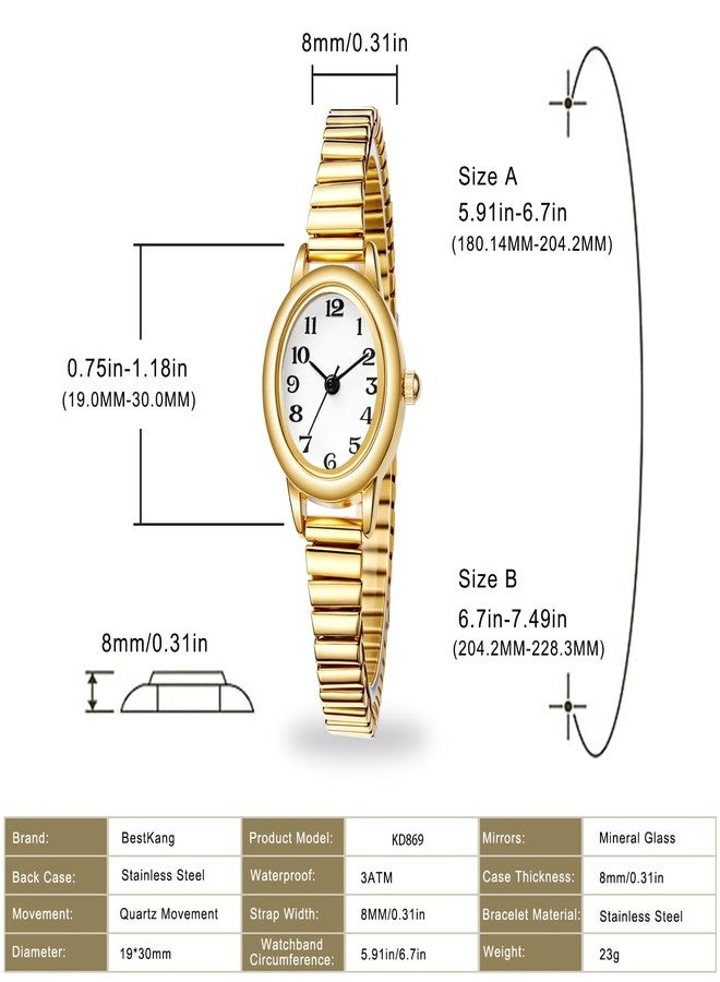 BESTKANG Women's Small Gold-Tone Watch with Arabic Numerals, 2 Sizes (S/L), 3ATM Water Resistant, Stretch Band, Gift in Box, Gold Green, 5.91in-6.7in, fashion - Image 3