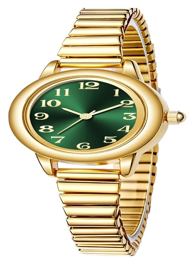 BESTKANG Women's Small Gold-Tone Watch with Arabic Numerals, 2 Sizes (S/L), 3ATM Water Resistant, Stretch Band, Gift in Box, Gold Green, 5.91in-6.7in, fashion - Image 1