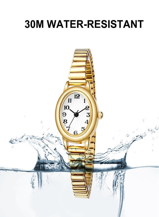 BESTKANG Women's Small Gold-Tone Watch with Arabic Numerals, 2 Sizes (S/L), 3ATM Water Resistant, Stretch Band, Gift in Box, Gold Green, 5.91in-6.7in, fashion - Image 5
