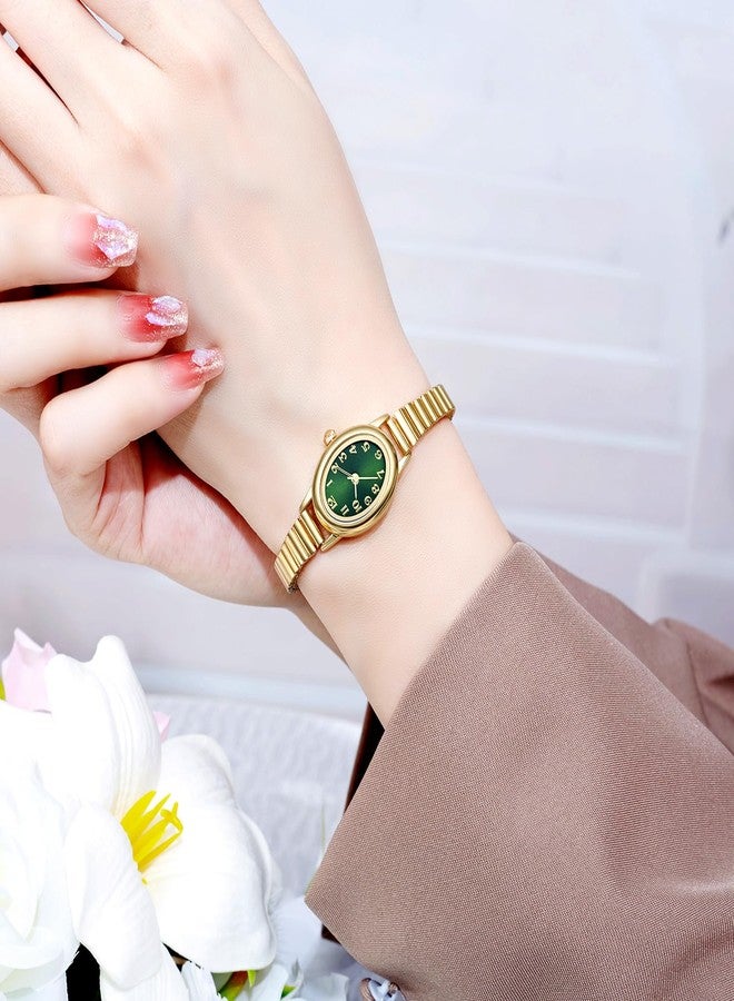 BESTKANG Women's Small Gold-Tone Watch with Arabic Numerals, 2 Sizes (S/L), 3ATM Water Resistant, Stretch Band, Gift in Box, Gold Green, 5.91in-6.7in, fashion - Image 2