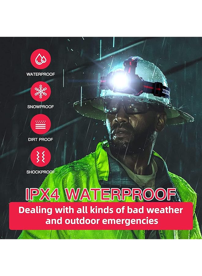 X spring Rechargeable LED Headlamp Adjustable Angle Headlight with Motion Sensor Switch and Blue Red Strobe Sos Lights Waterproof Headlamp for Camping Running Fishing Hunting Ect (Black) - Image 3