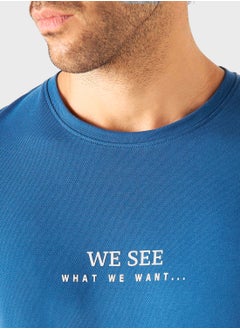 Iconic Iconic Slogan Print Crew Neck T-shirt with Short S  - Image 3