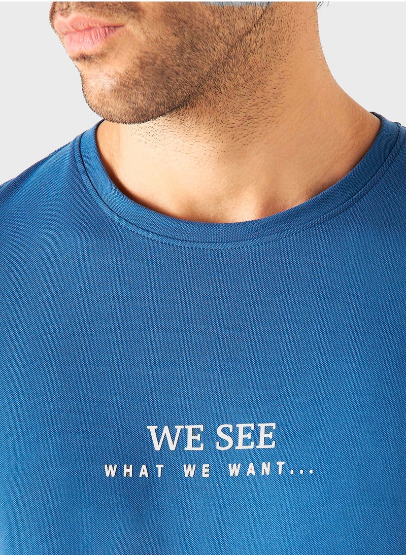Iconic Iconic Slogan Print Crew Neck T-shirt with Short S  - Image 3