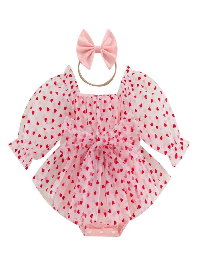 Amnnchya Baby Girl Romper Dress Sequins Puff Sleeve Organza Dresses Newborn Baby Girls Summer Clothes with Headband, Pink, 12-18 Months - Image 2