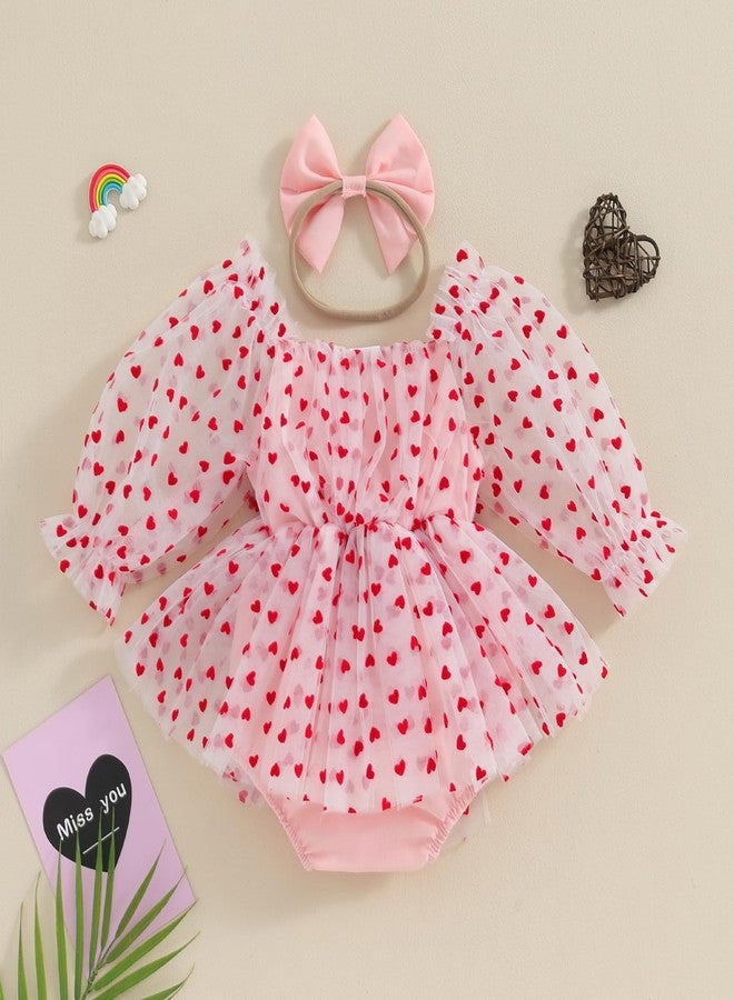 Amnnchya Baby Girl Romper Dress Sequins Puff Sleeve Organza Dresses Newborn Baby Girls Summer Clothes with Headband, Pink, 12-18 Months - Image 4