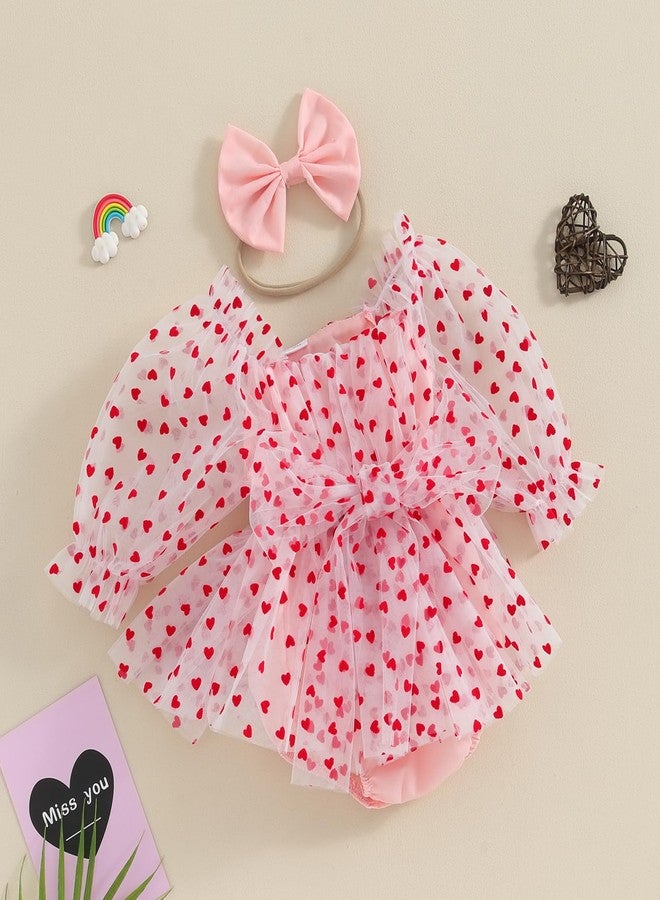 Amnnchya Baby Girl Romper Dress Sequins Puff Sleeve Organza Dresses Newborn Baby Girls Summer Clothes with Headband, Pink, 12-18 Months - Image 3