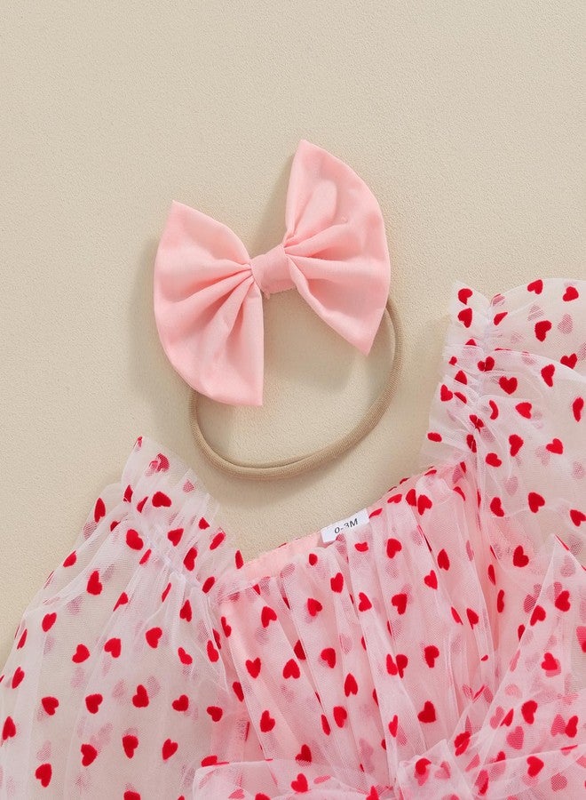Amnnchya Baby Girl Romper Dress Sequins Puff Sleeve Organza Dresses Newborn Baby Girls Summer Clothes with Headband, Pink, 12-18 Months - Image 5