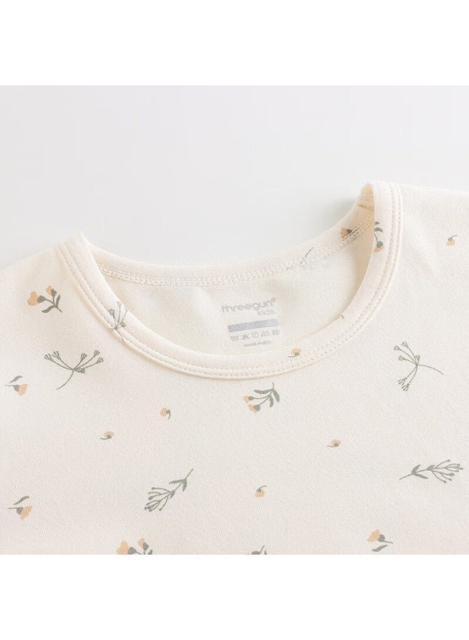Threegun Kids A-class Soft Stretch Cotton Crew Neck Printed Boys Girls Underwear Set Elegant Floral 110 - Image 3