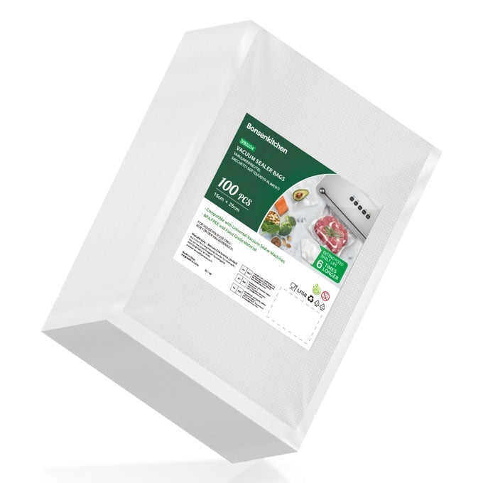 100 BAGS 15 X 25 CM VACUUM FOOD SEALER BAGS EMBOSSED FOOD PRESERVING SOUS VIDE FOR FOOD SAVER COMMERCIAL GRADE TEXTURED FOOD VACUUM SEALER BAG VB3204