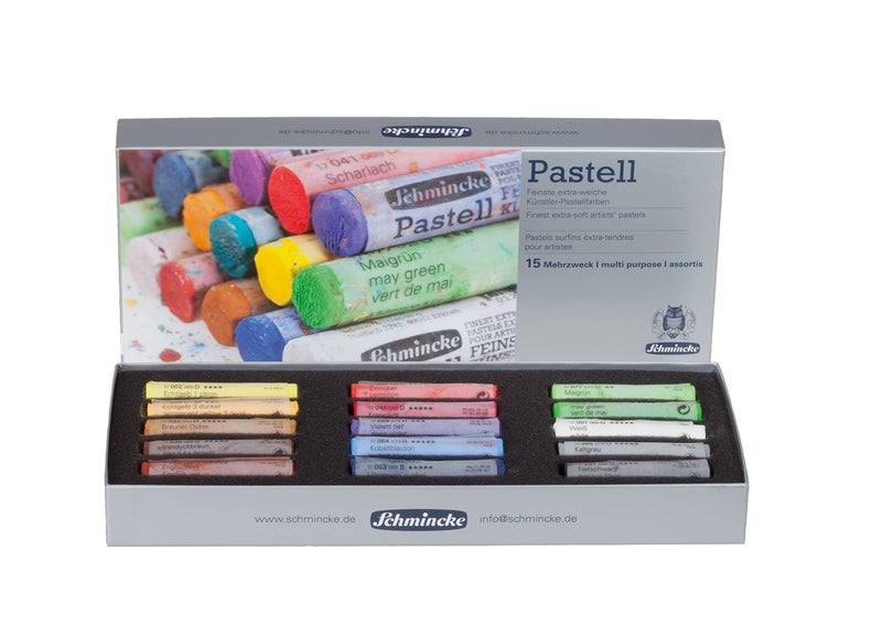 Schmincke - Pastels, 15 colors, multi-purpose, basic assortment 77 215 097, cardboard set with 15 pastels, handmade pastels, brilliant, velvet-matt, highly lightfast colors - Image 1