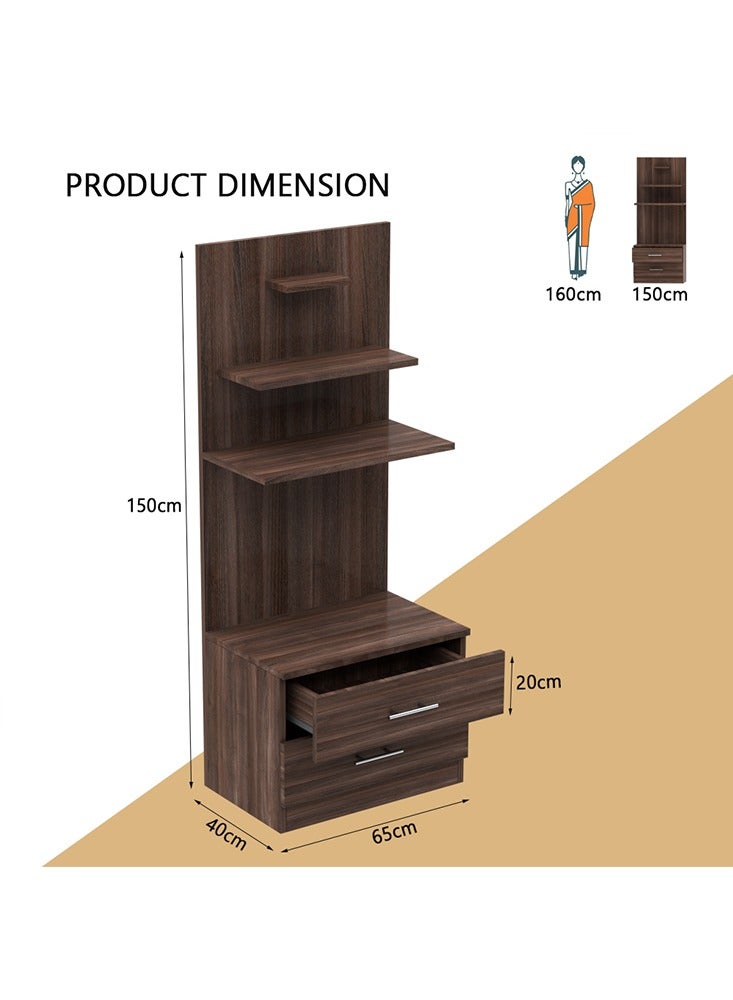 Modern Wooden Mandir, Temple with 2 Drawers for Storage Pooja Essentials and 3 Shelves for God Statue Sturdy Steel Legs Ideal for Home, Office, Temple - Truffle Brown Branson Robinia