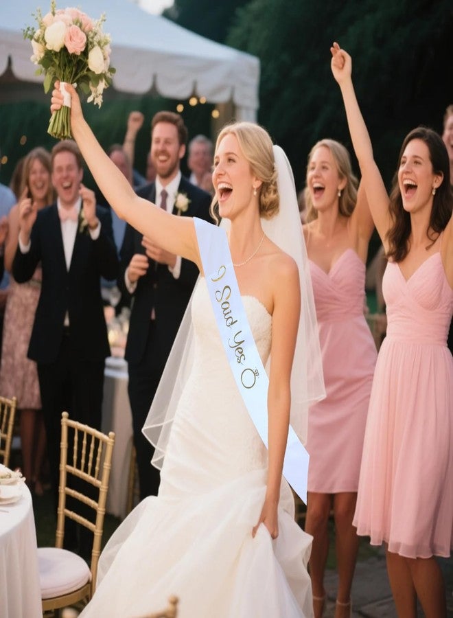 لوويجز وشاح "قلت نعم" من لويجز، وشاح أبيض بحروف ذهبية، وشاح لحفلة توديع العزوبية، وشاح لحفلة ما قبل الزفاف، هدايا وإكسسوارات ومستلزمات حفلات الزفاف، هدايا خطوبة للعروس (أبيض) - Image 5