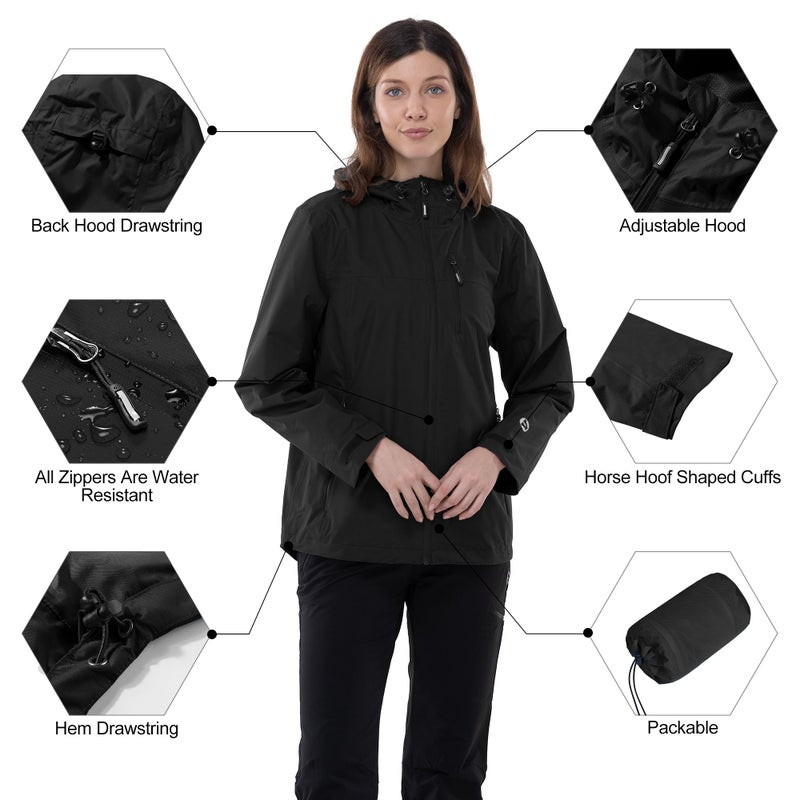 Outdoor Ventures Packable Rain Jacket Women Lightweight Waterproof Raincoat with Hood Cycling Bike Jacket Windbreaker - Image 5