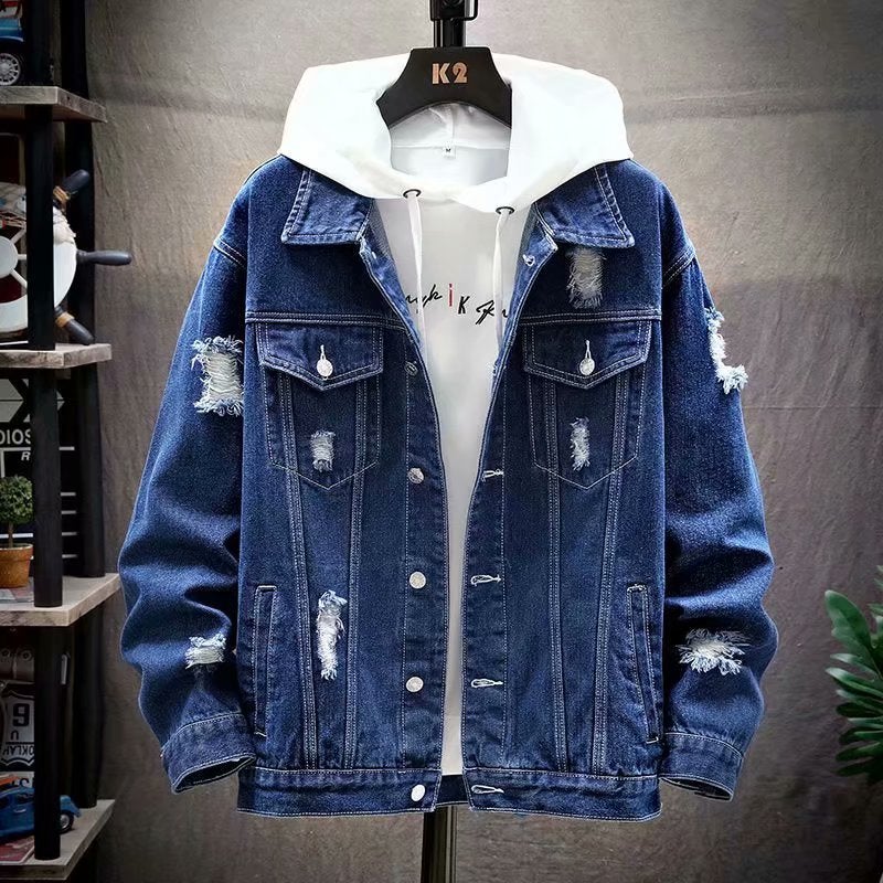 Mens Casual Denim Jacket Korean Autumn Trendy J07 dark blue