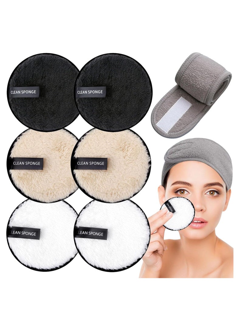 KASTWAVE 7 PCS Makeup Remover Pads, Make Up Remover Cloth, Reusable Make Up Pads with Spa Headbands, Double Sided Face Pads Washable Facial Towel Microfibre Cotton Face Eyes Cleansing Cloths for All Skin Type - Image 1