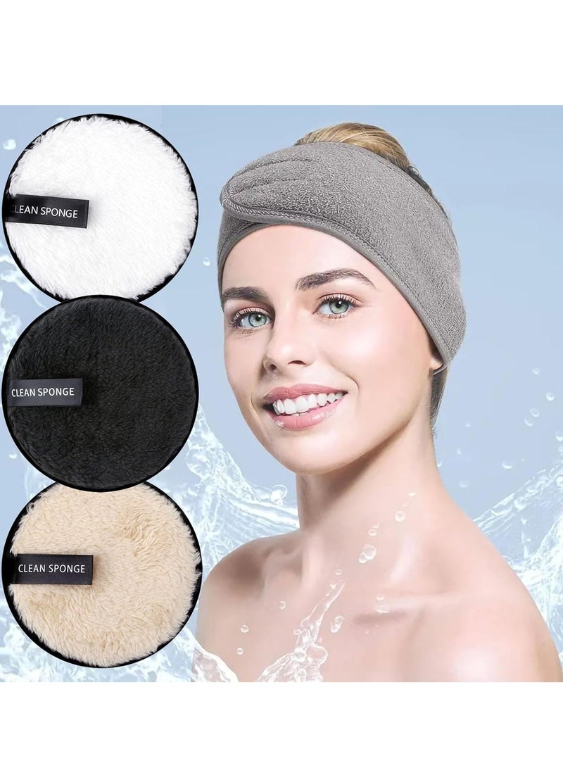KASTWAVE 7 PCS Makeup Remover Pads, Make Up Remover Cloth, Reusable Make Up Pads with Spa Headbands, Double Sided Face Pads Washable Facial Towel Microfibre Cotton Face Eyes Cleansing Cloths for All Skin Type - Image 3