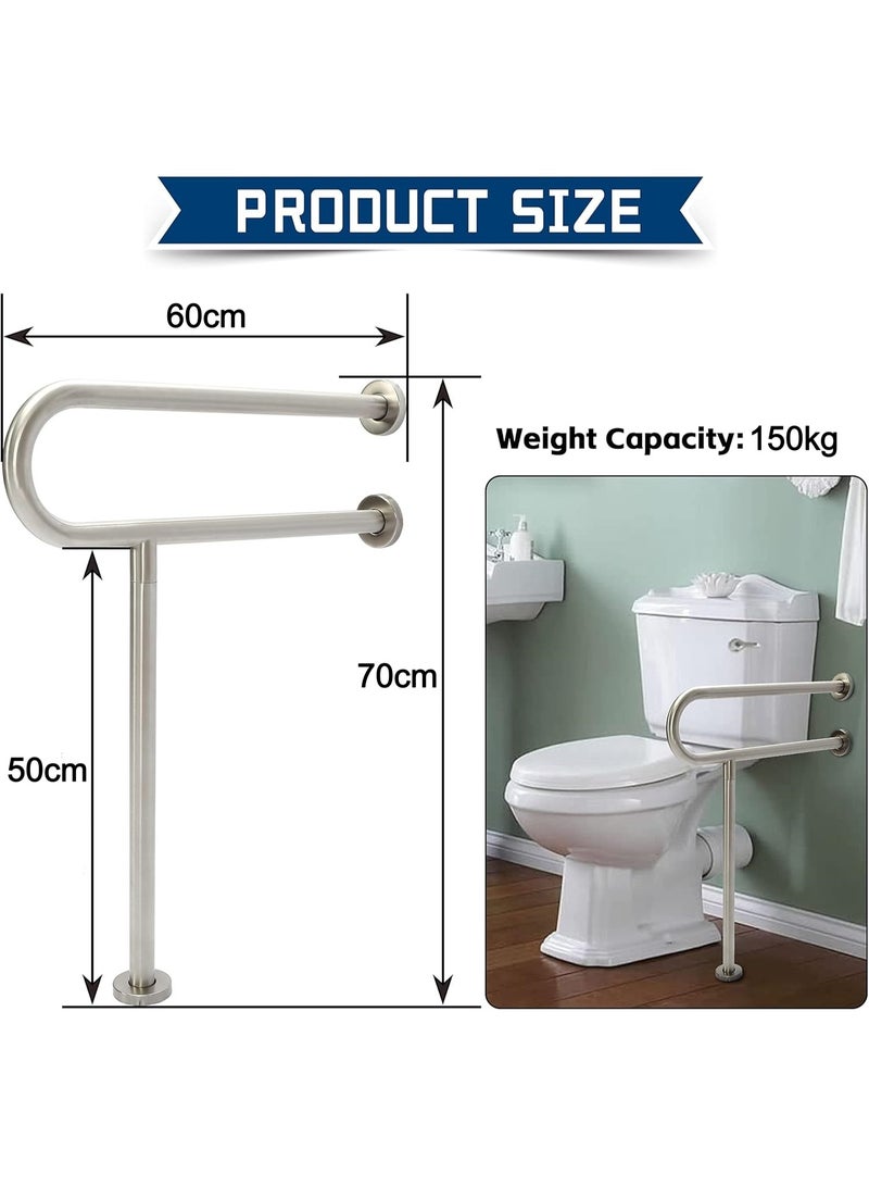 Ru syanl 60cm 304 Stainless Steel Toilet Safety Grab Bar with Support Leg – Non-Slip Bathroom Handrail for Elderly, Disabled & Patients - Image 3
