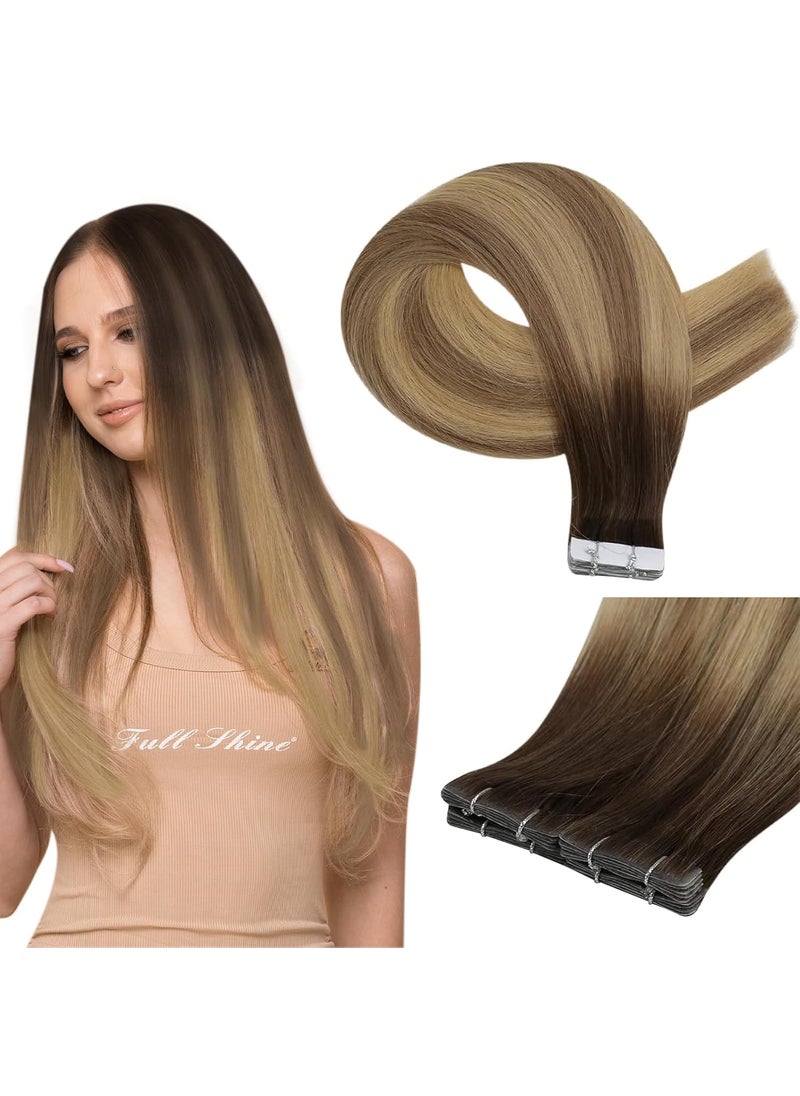 Full Shine Full Shine Injection Tape in Hair Extensions Human Hair Color 3822 Balayage Tape in Virgin Hair Extensions 16Inch Invisible Tape in Human Hair Extensions Machine Remy Tape ins 20Gram 10Pcs For Women 