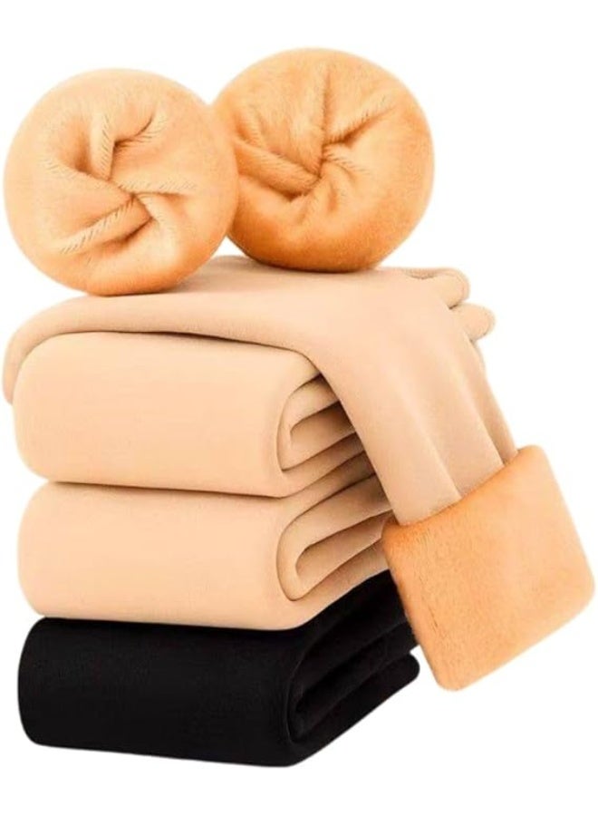 شرابات شتوية دافئة سميكة من الصوف للمنزل للنساء مقاس واحد عدد 2 اسود و 2 بيج - Image 4