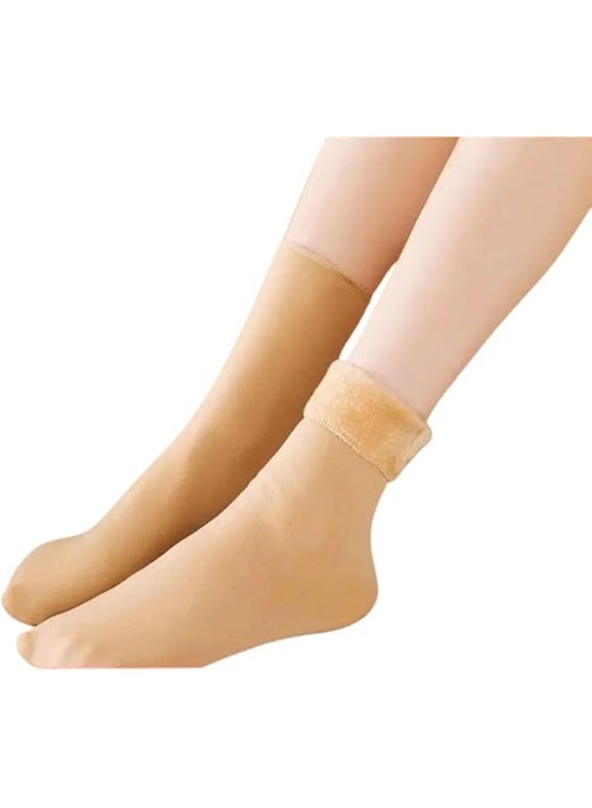 شرابات شتوية دافئة سميكة من الصوف للمنزل للنساء مقاس واحد عدد 2 اسود و 2 بيج - Image 1