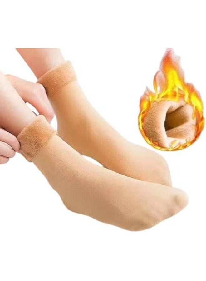 شرابات شتوية دافئة سميكة من الصوف للمنزل للنساء مقاس واحد عدد 2 اسود و 2 بيج - Image 3