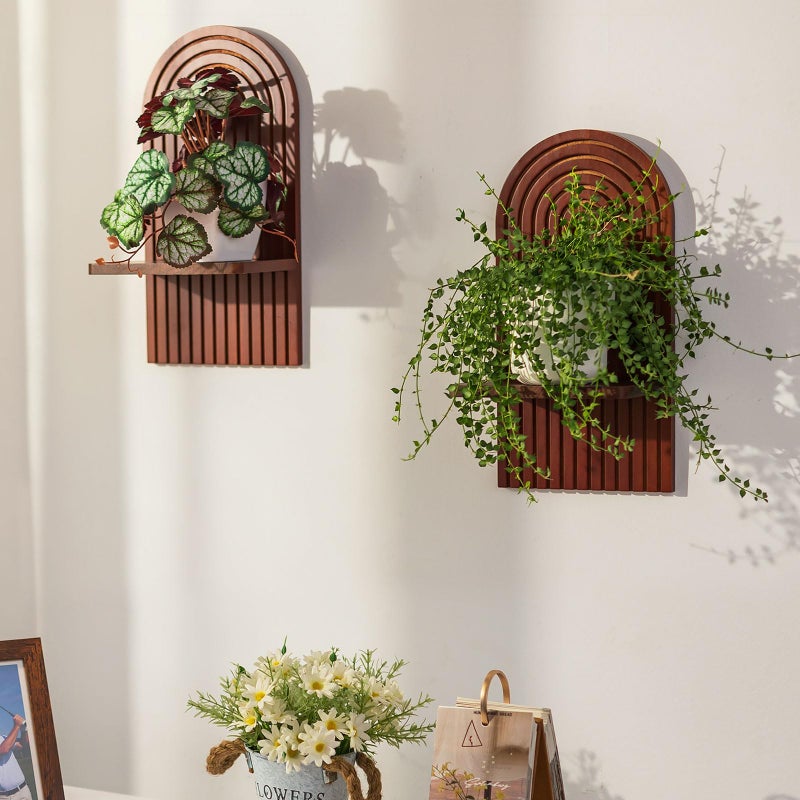 Walasis Mid Century Modern Decor: Walnut Boho Floating Shelves Arched Wall Decor for Bathroom Bedroom Living Room Nursery - Image 1