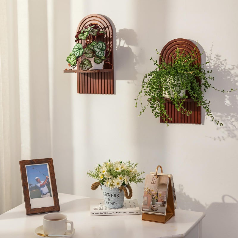Walasis Mid Century Modern Decor: Walnut Boho Floating Shelves Arched Wall Decor for Bathroom Bedroom Living Room Nursery - Image 3