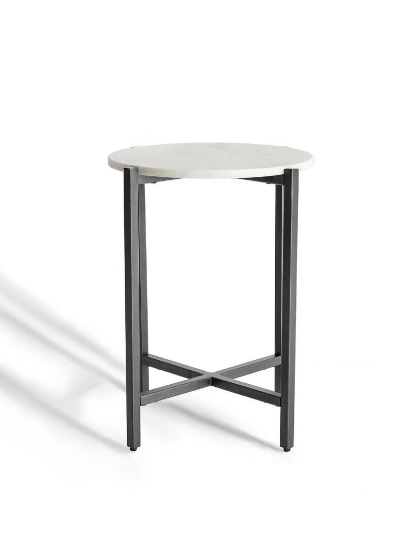 AVA AVA DESIGNZ Marble Round Side Accent  Small End Table for Home Decor for Living Room, Dining Room (White Grey)  - Image 1