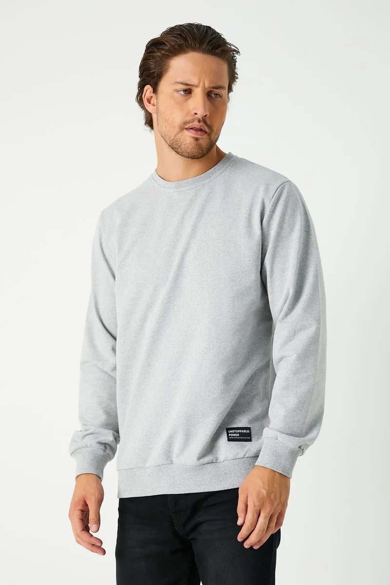 mmetalic Men's Gray Basic Crew Neck Sweatshirt