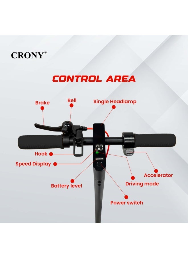 Crony W563 High Speed 250w Motor E-Scooter 25-45km/H Speed, 36v/7.8ah Battery, 10-25km Range, Front Suspension, Rear Disc Brakes, Aluminum Alloy Frame, 100kg Max Load, Led Headlamp, App Connectivity, Foldable & Portable Electric Scooter For Adults & Kids, Electric Scooter For Commuting & Leisure, Long-Range Motorized Scooter With Easy Folding, Lightweight High-Performance Commuter Skateboard, Black  - Image 4