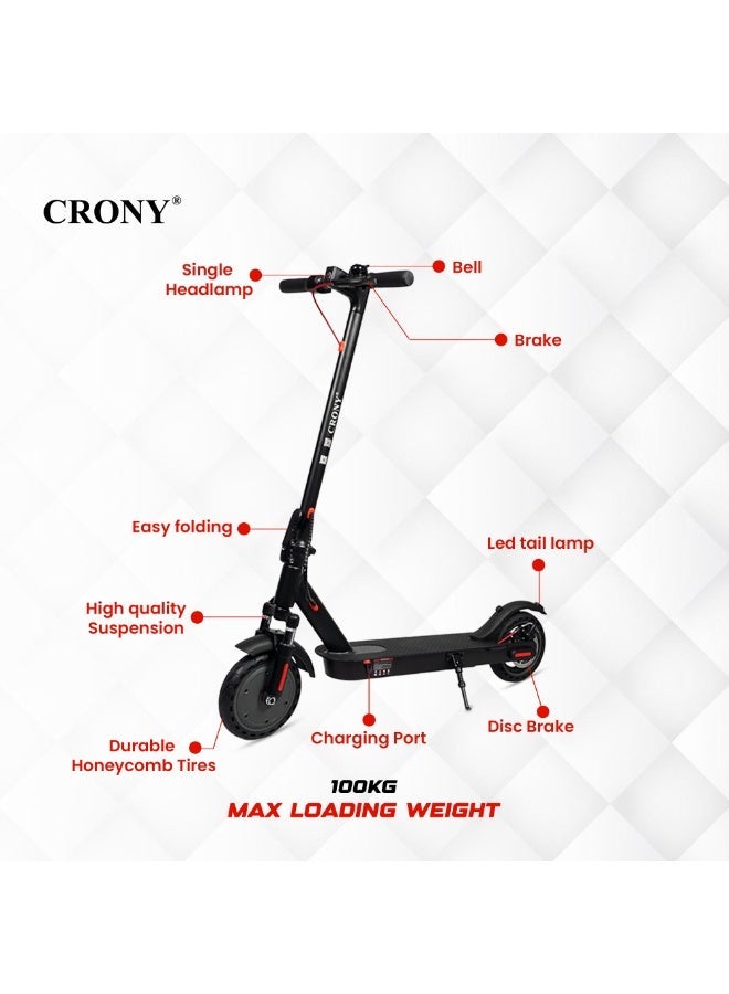 Crony M365 High Speed 250w Motor E-Scooter 25-45km/H Speed, 36v/7.8ah Battery, 10-25km Range, Front Suspension, Rear Disc Brakes, Aluminum Alloy Frame, 120kg Max Load, Led Headlamp, App Connectivity, Foldable & Portable Electric Scooter For Adults & Kids, Electric Scooter For Commuting & Leisure, Long-Range Motorized Scooter With Easy Folding, Lightweight High-Performance Commuter Skateboard, Black - Image 4
