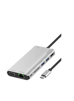 موزع شحن USB نوع C 8 سم مع ايثرنت بسرعة 1 جيجابت في الثانية ومنفذ 4K HDMI ومنفذ في جي ايه ومنفذ شحن بي دي ومنفذين USB 3.0 وكابل صوت 3.5 ملم وبطاقة SD لاجهزة اللاب توب من اونتين OT-9591B، فضي