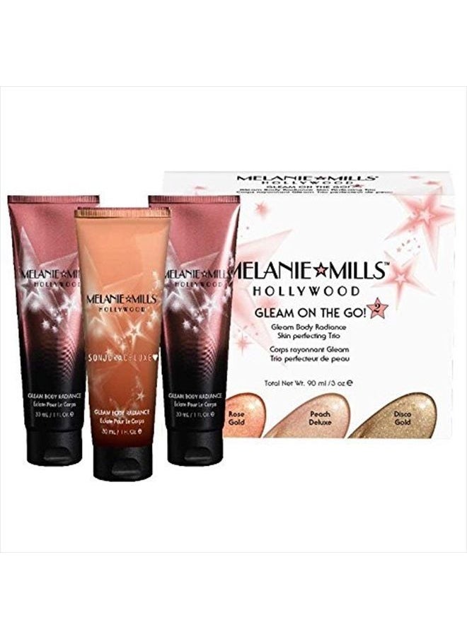 Melanie Mills Hollywood - Glow Girl Kit Gleam Face and Body Radiance Moisturizing Body Makeup - Includes Opalescence, Peach Deluxe, Disco Gold, Mini 1 fl.oz. Each - Image 1