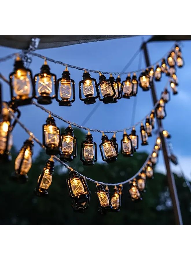 Warm Light Black Mini Kerosene String Lights 10 LED Vintage Fairy Decorative Strip - Image 2