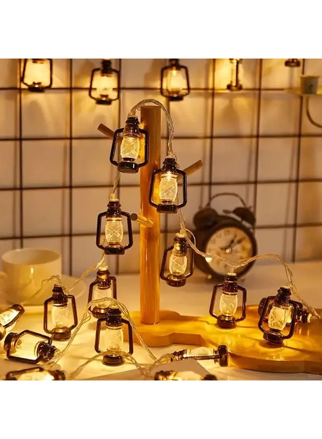 Warm Light Black Mini Kerosene String Lights 10 LED Vintage Fairy Decorative Strip - Image 1
