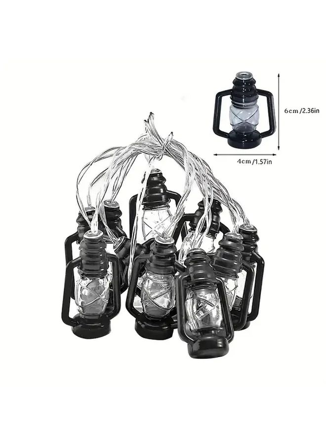 Warm Light Black Mini Kerosene String Lights 10 LED Vintage Fairy Decorative Strip - Image 3