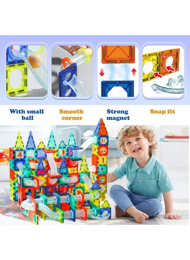 97-Piece Magnetic Pipeline Building Tile Set – 3D STEM Construction Toy with Transparent Tubes & Rolling Balls – Educational Magnetic Blocks for Toddlers & Kids – Preschool Sensory Toy for Boys & Girls  - Image 3