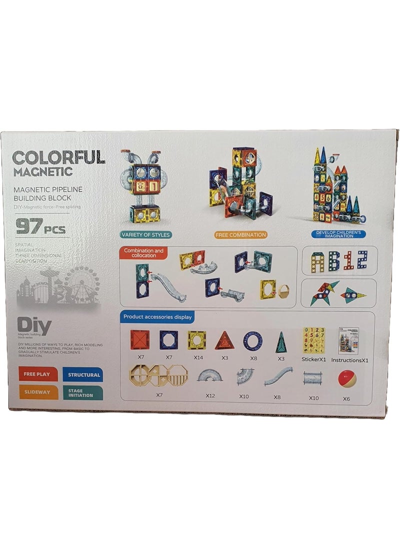 97-Piece Magnetic Pipeline Building Tile Set – 3D STEM Construction Toy with Transparent Tubes & Rolling Balls – Educational Magnetic Blocks for Toddlers & Kids – Preschool Sensory Toy for Boys & Girls  - Image 2