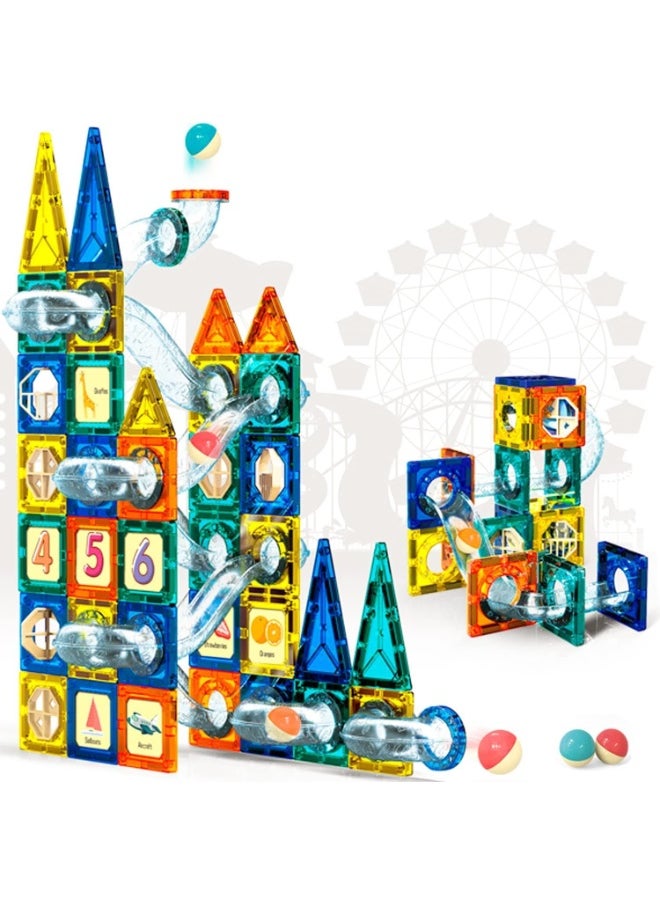 97-Piece Magnetic Pipeline Building Tile Set – 3D STEM Construction Toy with Transparent Tubes & Rolling Balls – Educational Magnetic Blocks for Toddlers & Kids – Preschool Sensory Toy for Boys & Girls  - Image 1