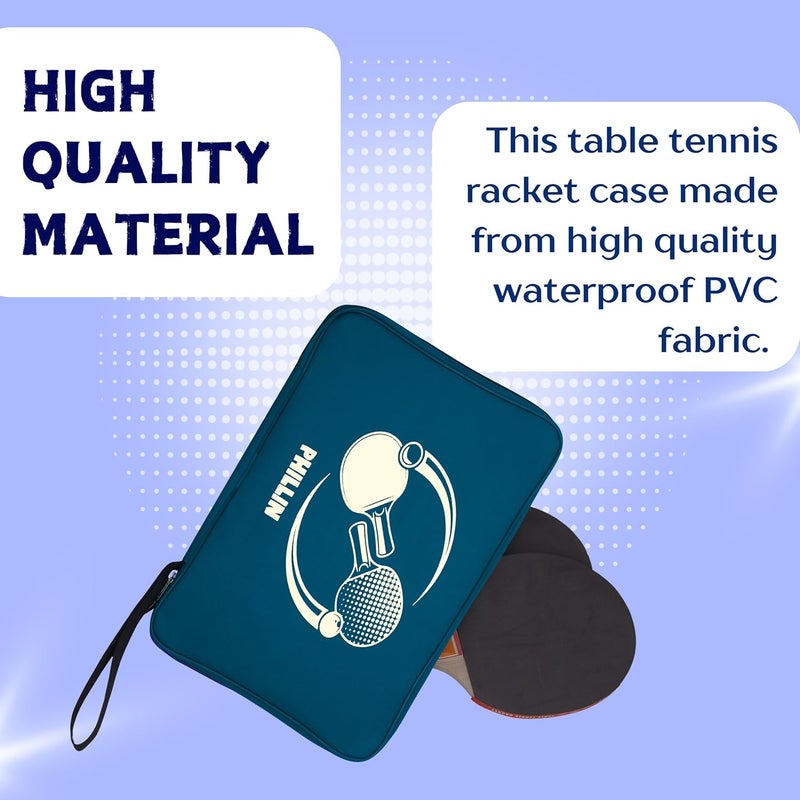 PHILLIN PHLLIN Table Tennis Racket Cover with Zipper Closure TT Bag Soft Feel Portable Waterproof Bat Carrier Ping Pong Paddle Case - Navy Blue - Image 3