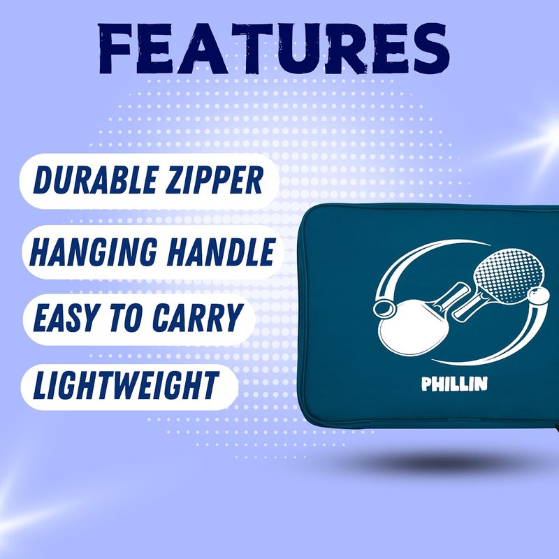 PHILLIN PHLLIN Table Tennis Racket Cover with Zipper Closure TT Bag Soft Feel Portable Waterproof Bat Carrier Ping Pong Paddle Case - Navy Blue - Image 4