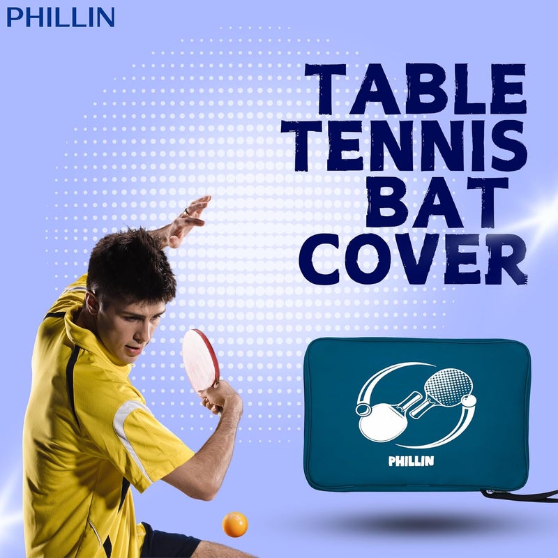 PHILLIN PHLLIN Table Tennis Racket Cover with Zipper Closure TT Bag Soft Feel Portable Waterproof Bat Carrier Ping Pong Paddle Case - Navy Blue - Image 2