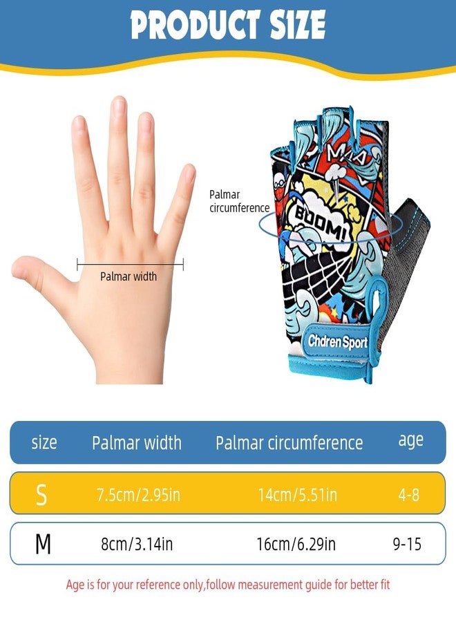 Proberos® Surfing Boy Kids Bike Gloves Size S for 4-8 Years Old, Anti-Slip Breathable Fingerless Cartoon Print Riding Sport Gloves for Children's Bicycle - Image 2