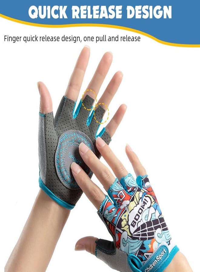 Proberos® Surfing Boy Kids Bike Gloves Size S for 4-8 Years Old, Anti-Slip Breathable Fingerless Cartoon Print Riding Sport Gloves for Children's Bicycle - Image 4