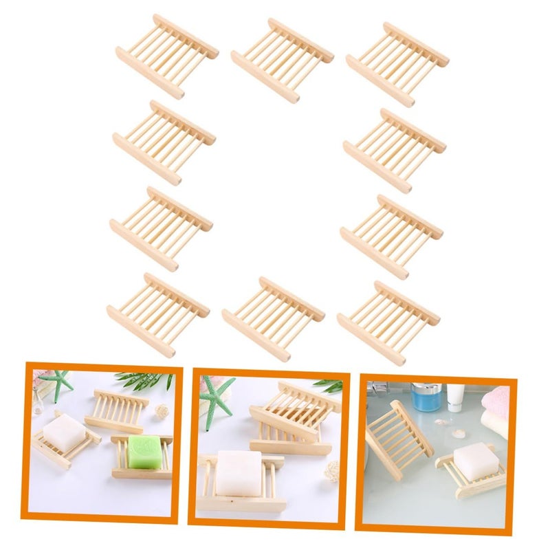 Bamboo Wooden Soap Dish Set Of 10 Self Draining Soap Holder For Bathroom Sink - Image 3