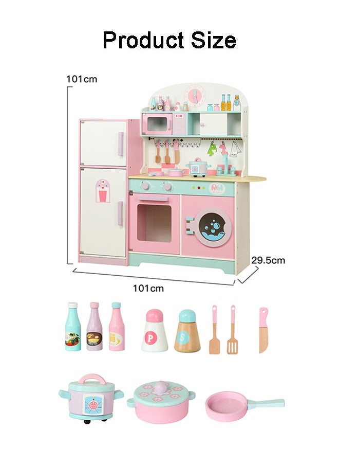 JSAITOYS Kids Wood Refrigerator Kitchen Toy With Accessories Wooden Pretend Play  - Image 2